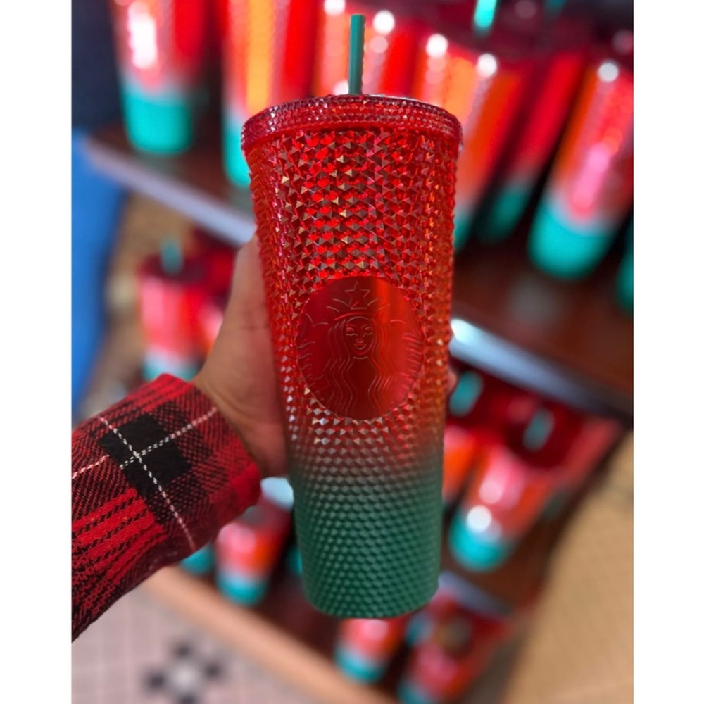 Walt Disney World Parks Starbucks Red and Green Holiday Tumbler Cup